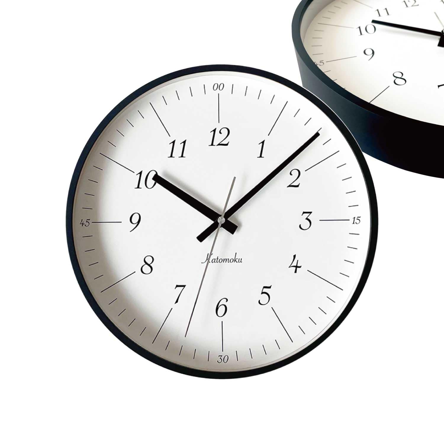KATOMOKU plywood clock 18 km-110BK ブラック 掛け時計 連続秒針 φ304mm (電波時計)