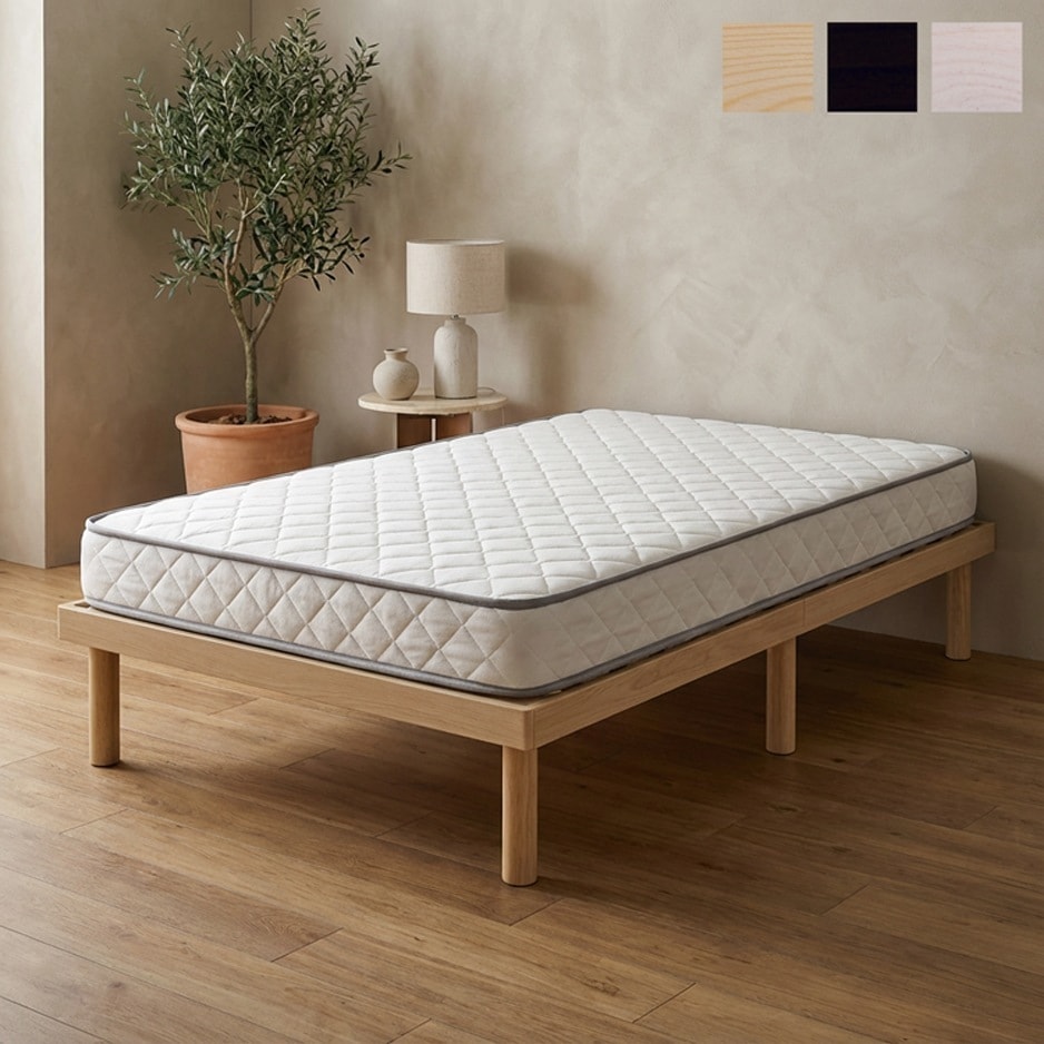 パイン材高さ2段階調整脚付きすのこベッド ポケットコイルマットレスセット(シングル)