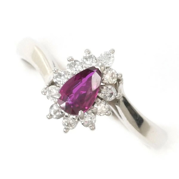 PT900 プラチナ リング 9号 ルビー 0.30 ダイヤ 0.15 カード鑑別書 中古