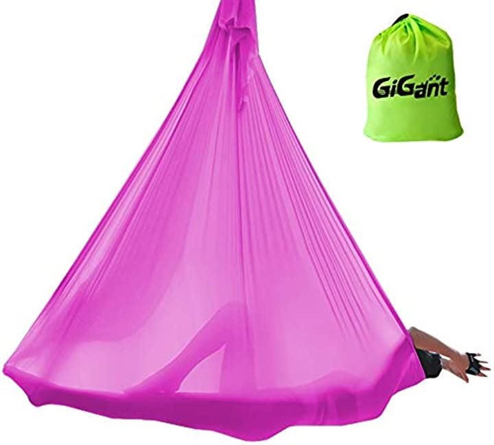 ギグアント エアリアルヨガ 5ｍx2.8ｍ ハンモック 単体 カラビナ 空中ヨガ 反重力 エクササイズ エアロ( ホットピンク)