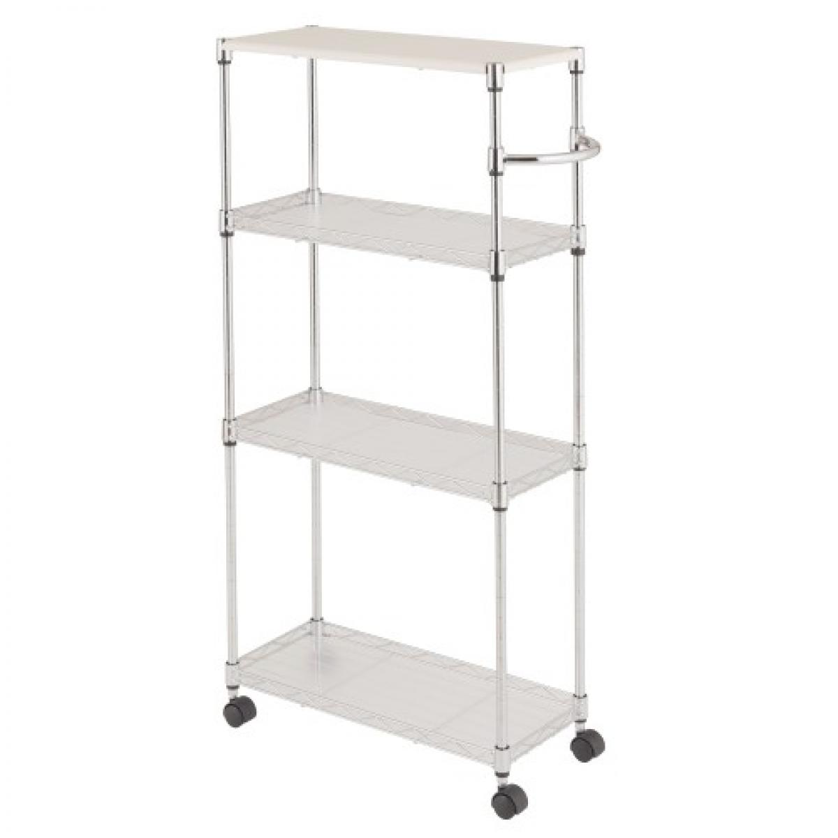 【在庫有・即納】ドウシシャ スペースラック 4段 20Ｗ ＰＰシート付 棚板耐荷重約30kg キッチンワゴン 隙間収納 キャスター付