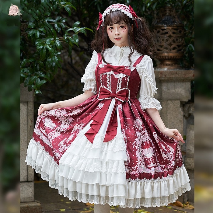 ロリータ ワンピース ジャンパースカート ロリィタ 花模様 エレガント 宮廷 ゴシック ゴスロリ かわいい パーティー イベント コスプレ コスチューム 可愛い ロリータ服 ロリータファッション