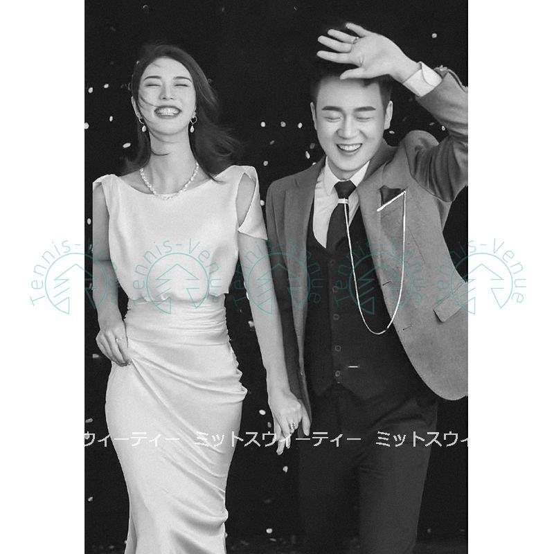 ウェディングドレス スレンダードレス ウエディングドレス 袖なし 二次会 花嫁 パーティードレス 披