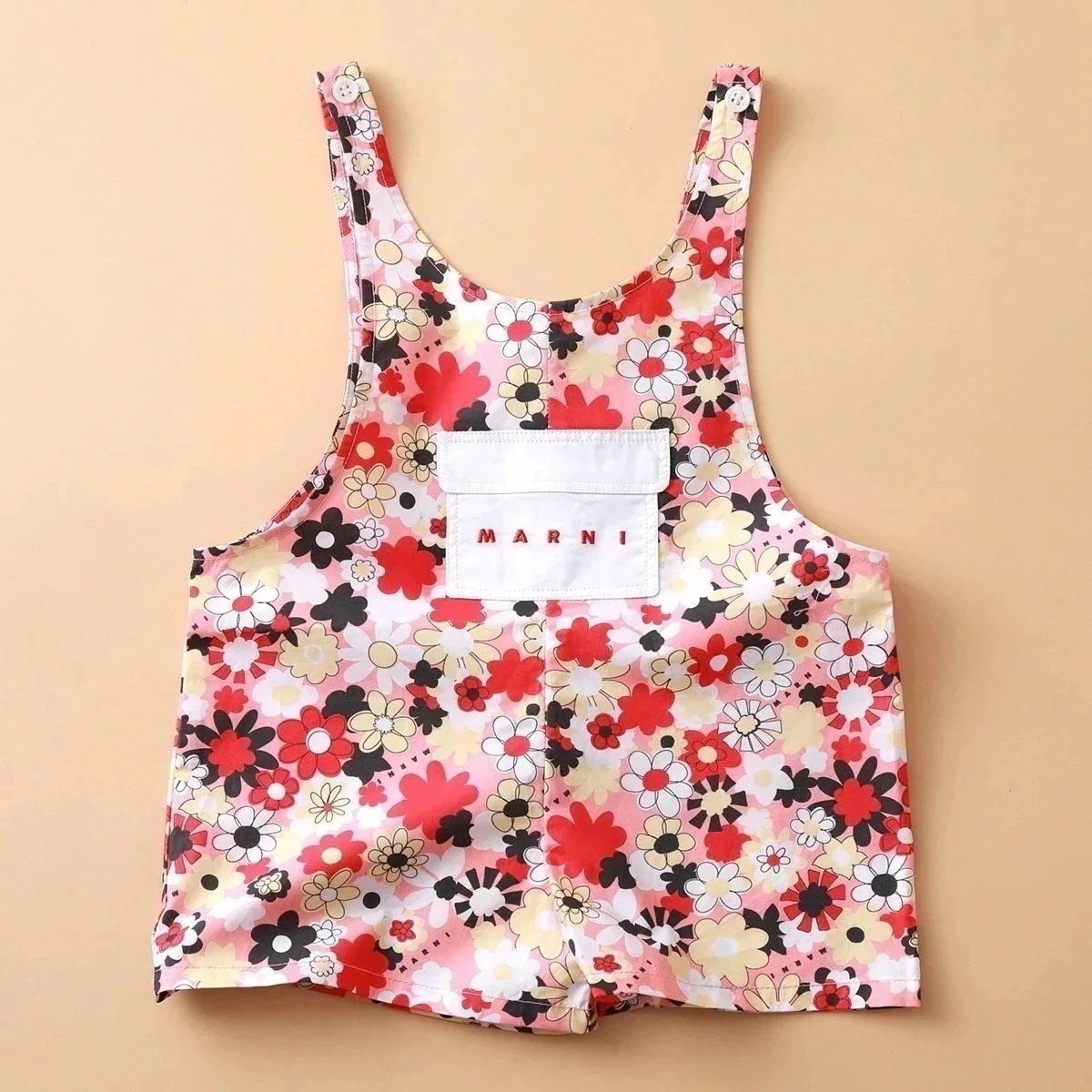 MARNI KIDS マルニ キッズ ベビー ロンパース M00701 M00P7 ガールズ FLOWERSパターン ロゴ刺繍 サロペット パンツ コットンポプ】
