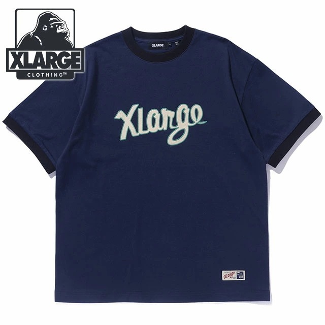 メール便 レトロスクリプトロゴ リンガーショートスリーブ Tシャツ [101243011006] メンズ トップス 半袖 ロゴティー x-large エックスラージ NAVY