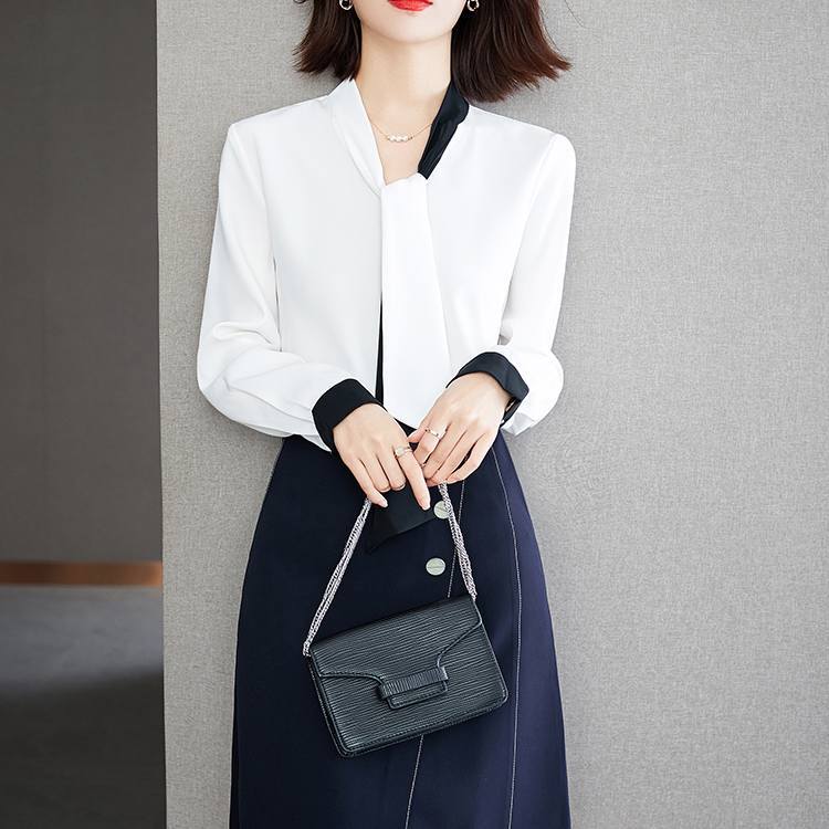 トップス シャツ ブラウス 袖あり 長袖 Vネック 襟付き ボウタイ シフォン かわいい 大人可愛い きれいめ シンプル カジュアル 大人 上品 おしゃれ お洒落 大人女子 こなれ感 キュート