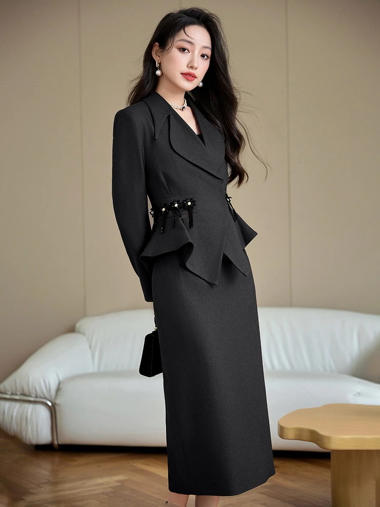 レディース スーツセット 秋冬 トップス ジャケット スカート おしゃれ 小西装 ショートコート チャーミング