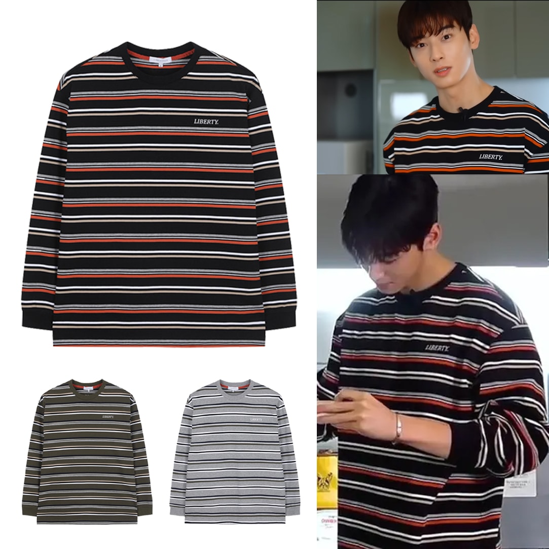 [23SS][チャウヌ着用] ブラック ストライプ ロングスリーブ Tシャツ23SS LJM41108 Black Striped Long Sleeve T-shirt