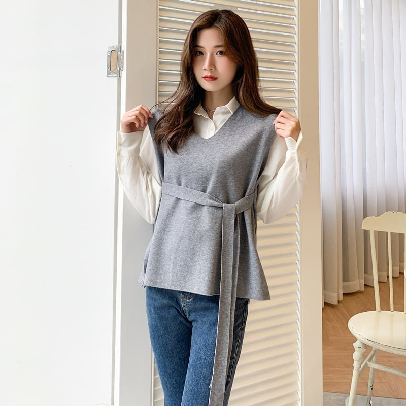 トップス ベスト 袖なし Vネック 襟付き ニット かわいい 大人可愛い きれいめ シンプル カジュアル おしゃれ 無地 春 秋 謝恩会 10代 20代 30代 40代 オフィス OL 通勤 学生 通