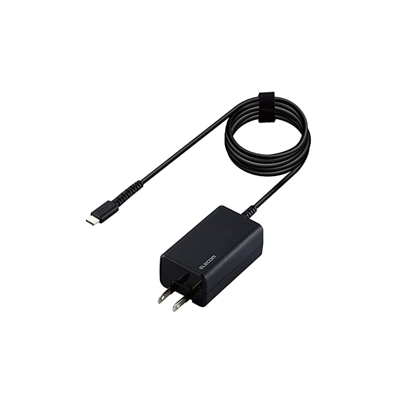 エレコム 45w usb-c acアダプター USB Power Delivery認証 ケーブル一体型 抗菌 2m ブラック ACDC-PD1945BK