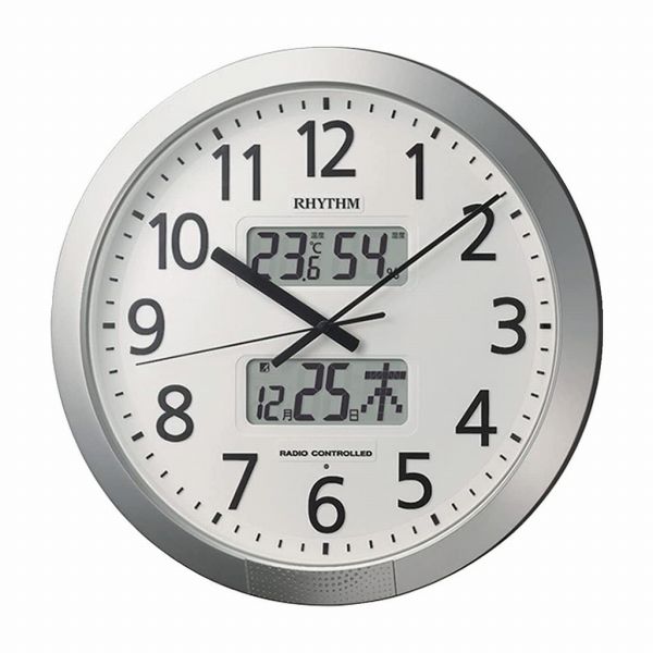 取寄品 正規品 RHYTHM リズム時計 4FN404SR19 プログラムチャイム時計 プログラムカレンダー404SR アナデジ表示 掛け時計