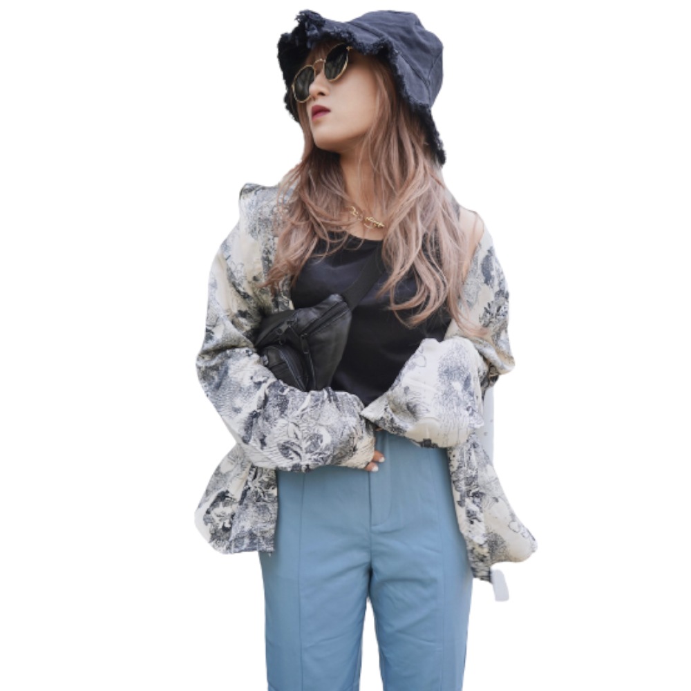Flower Painting Satin Big Shirts (off white) A,D,G レディース トップス