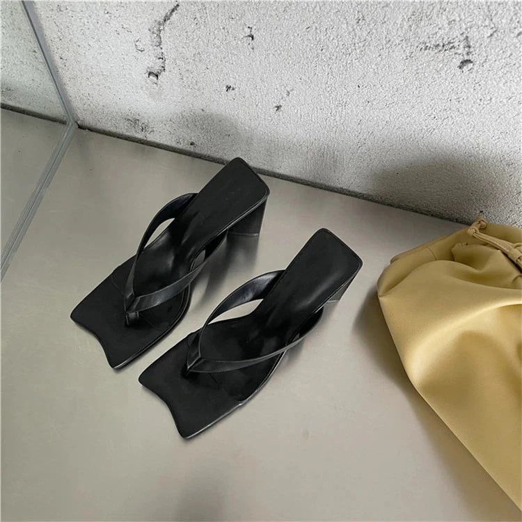 トング 太いヒール 早い者勝ちc 新スタイル スクエアトゥ サンダルとスリッパ ピンヒール サンダル [最終SALE!!]ﾚﾋﾞｭｰ満点 婦人靴