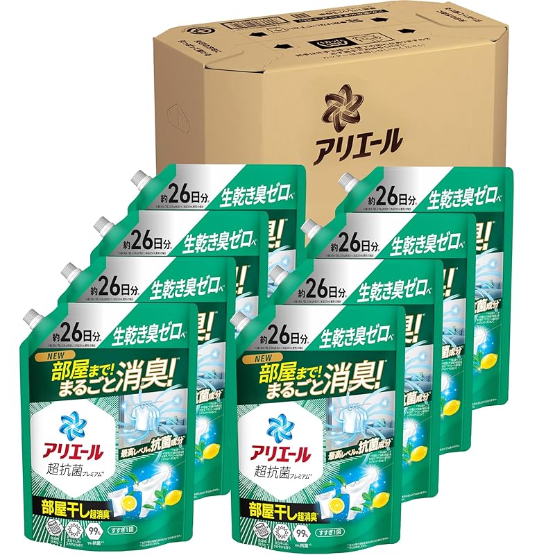 アリエール 洗濯洗剤 液体 超抗菌プレミアム 部屋干し超消臭 天日干し級にさわやかな香り 詰め替え 625gｘ8袋 [ケース品]