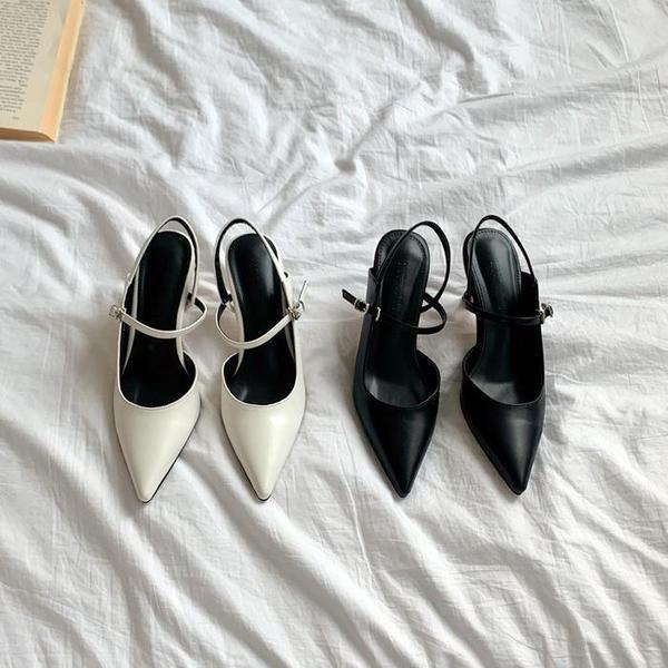 女性 ポインテッドトゥ ストラップ スリングバック ヒール 7cm