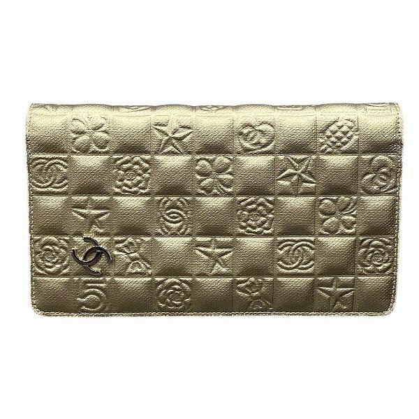 シャネル アイコンライン シャンパンゴールド 2つ折り財布 レディース 【中古】