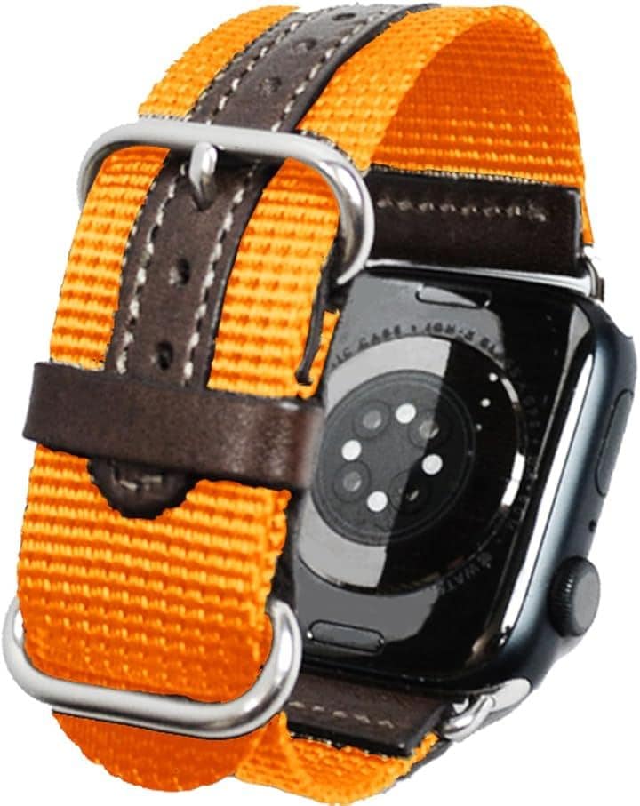 atelierCODEL アップルウォッチ バンド 職人が付け心地を追求 apple watch ナイロン(オレンジ（穴革補強バージョン）, 44mm/45mm/46mm/49mm)