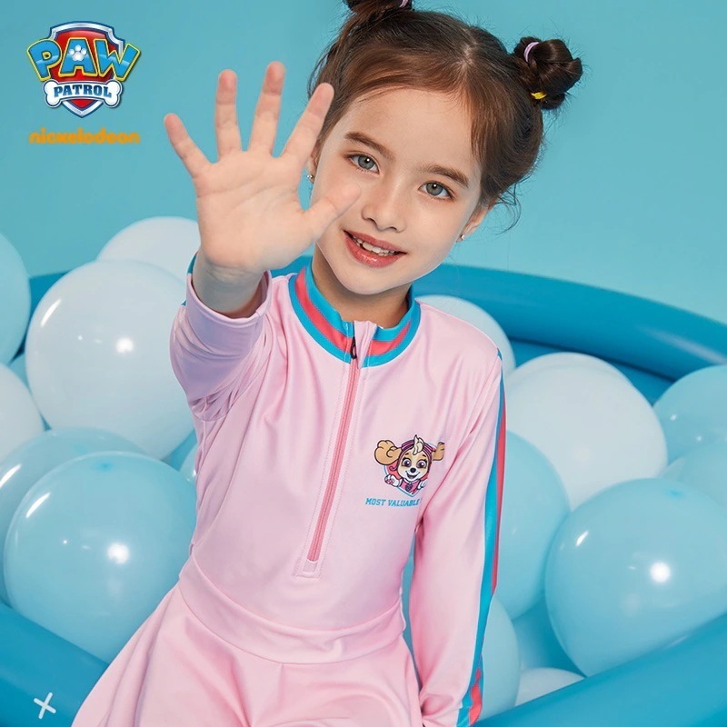 子供用ワンピース水着長袖スカートニューパウチームガールズ漫画ピンクサーフ水着