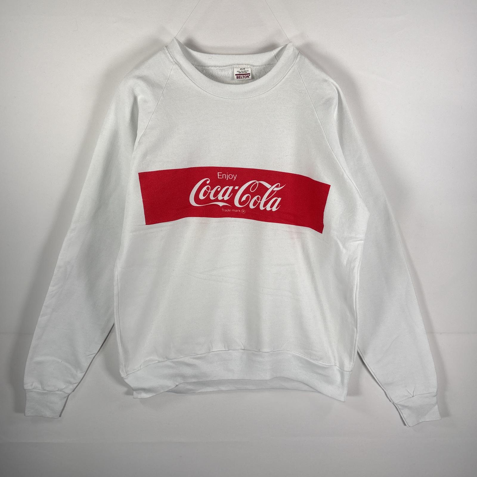 古着 BELTON USA製 スウェット クルーネック 片面プリント コカコーラ 企業ロゴ ラグラン 42L44 ホワイト メンズ