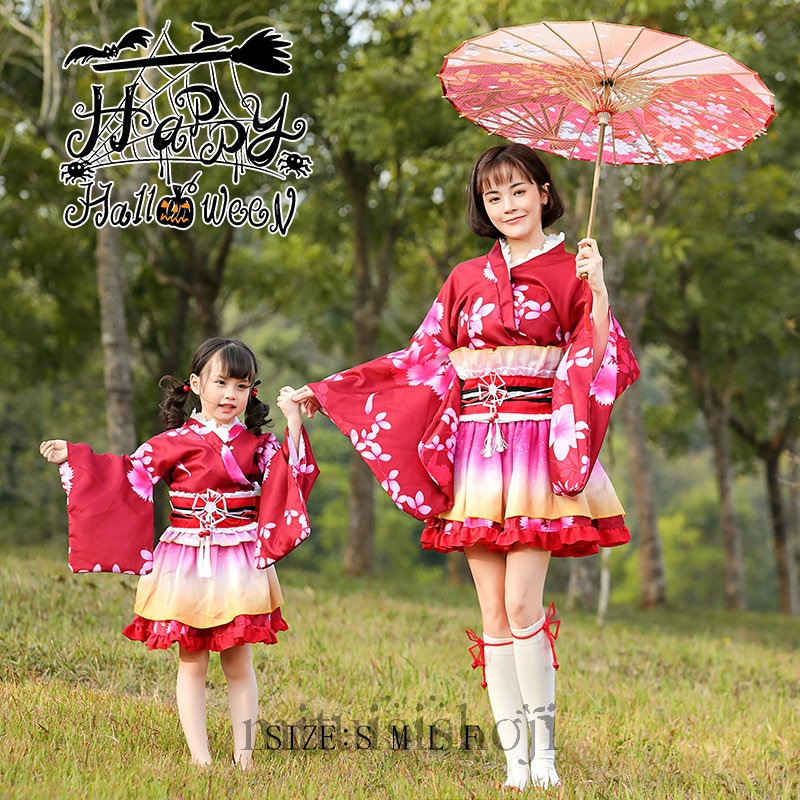 ハロウィンコスプレ キッズ 袴風 子供 プリーツ スカート 和風 巫女 和装 親子ペア コスチューム パーティー 子供用 コスプレ衣装 子ども 大人 巫女さん 子供服 着物 和服 ドレス 浴衣セット