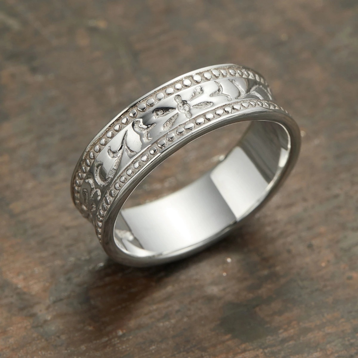 リング メンズ シルバー925 アラベスク 模様 唐草 ミル打ち シンプル
