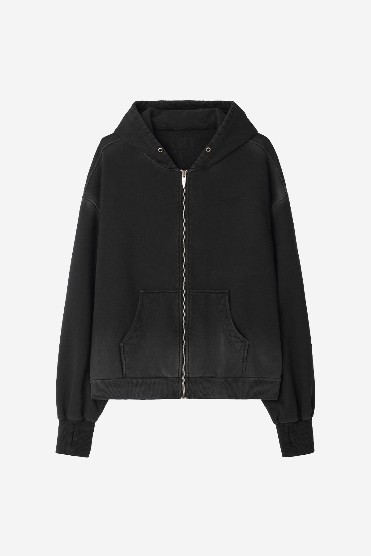 【BLR】 DAMAGED DYEING RAW CUT WASHING SWEAT HOODIE ZIP-UP