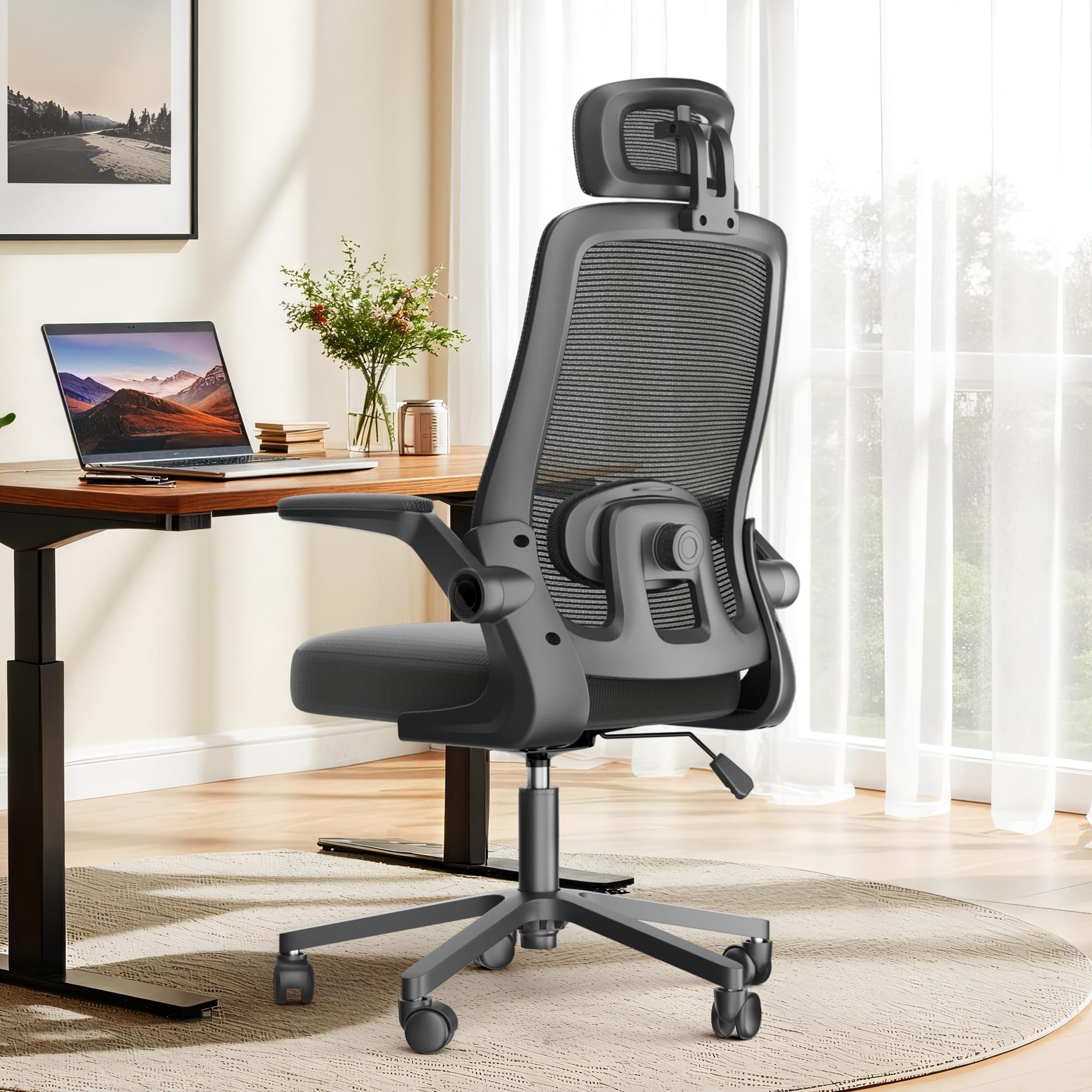 オフィスチェア 椅子 デスクチェア 疲れない人間工学 跳ね上げ式アームレスト 2Dヘッドレスト 腰サポート 通気性メッシュ デスクチェア 長時間 座れる お宅 在宅ワーク pcチェア メッシュ パソコ