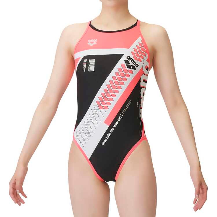 競泳水着 レディース トレーニングワンピース（オープンバック） M ブラック・ピンク×ピンク #FSA3612W-BKPK