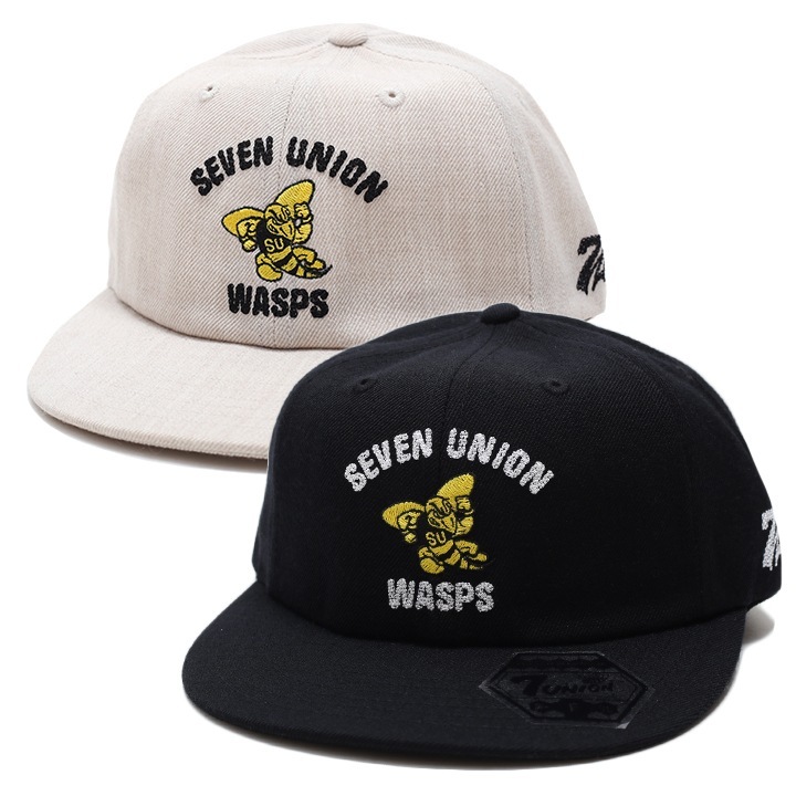 7union キャップ メンズ レディース 春夏秋冬用 ベージュ/黒 公式 帽子 深め スナップバックキャップ おしゃれ カレッジロゴ