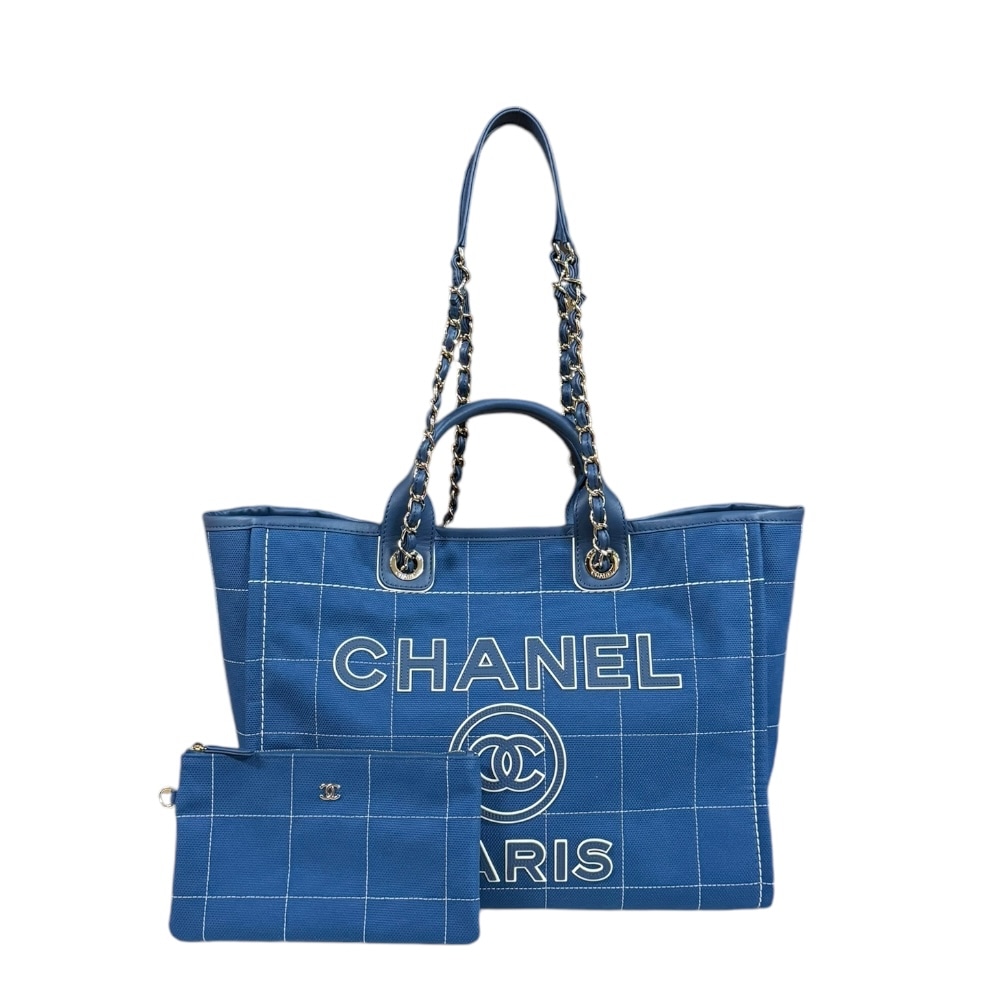 シャネル ドーヴィルGM ショルダーバッグ キャンバス A66941 ブルー CHANEL 中古 美品