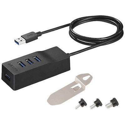 他サイト： BUFFALO　上挿し/4ポート TV背面取り付けキット付　USB3.0セルフパワ－ハブ BSH4A110U3VBKの商品画像