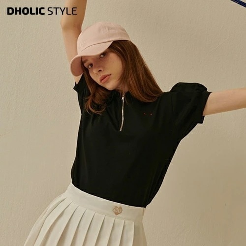 [メガ割りSALE]ショートパフ袖ジップネックTシャツ・p394097 6,121円