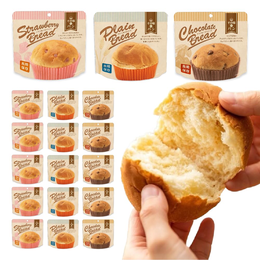 【非常食 5年保存】その場de パン 15食セット 3種×各5食 プレーン チョコ いちご 保存食 防災 備蓄 災害対策 常温 パウチ 食料 長期保存 登山 アウトドア 手軽 調理なし 食べきり