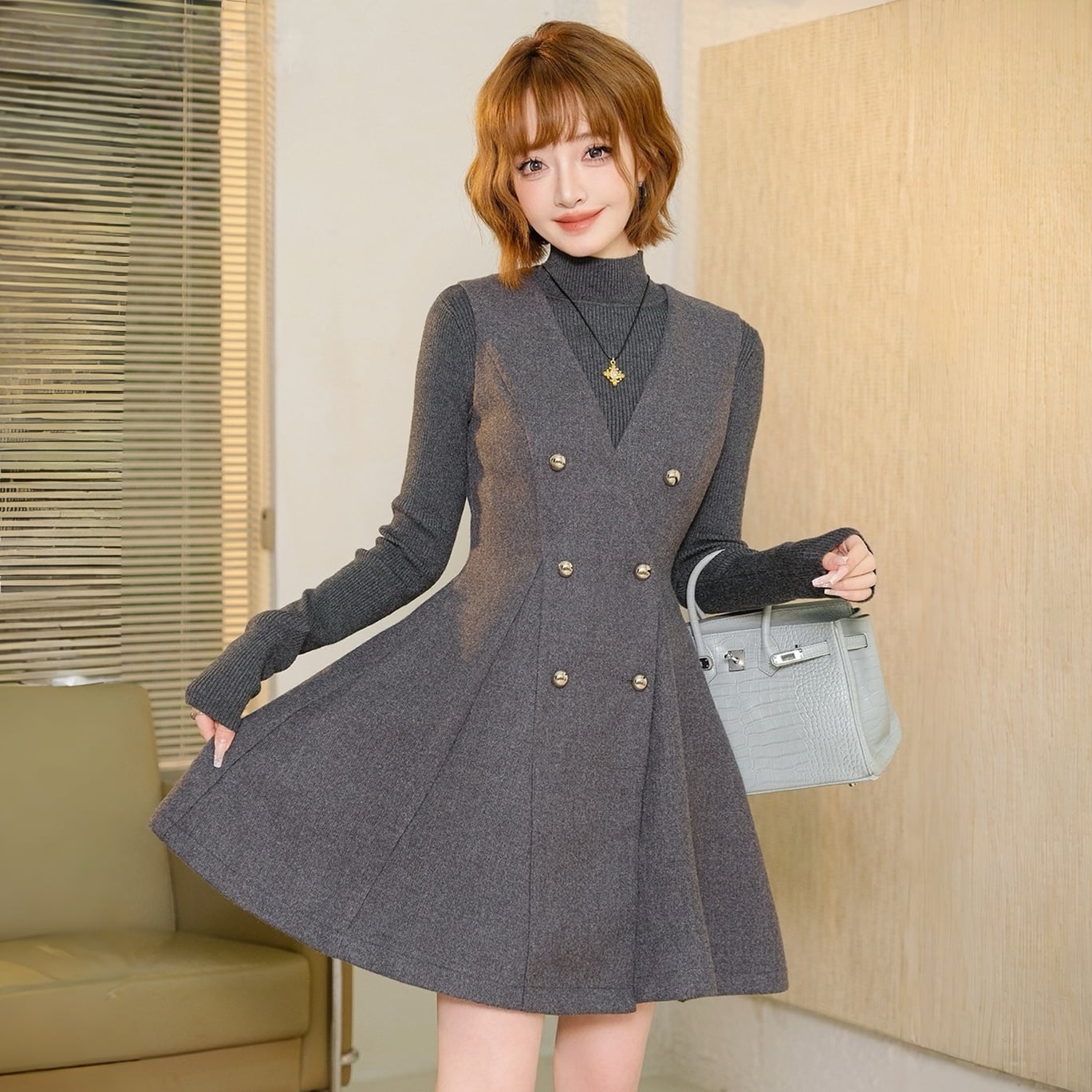ニットトップス×ベストワンピースセット
