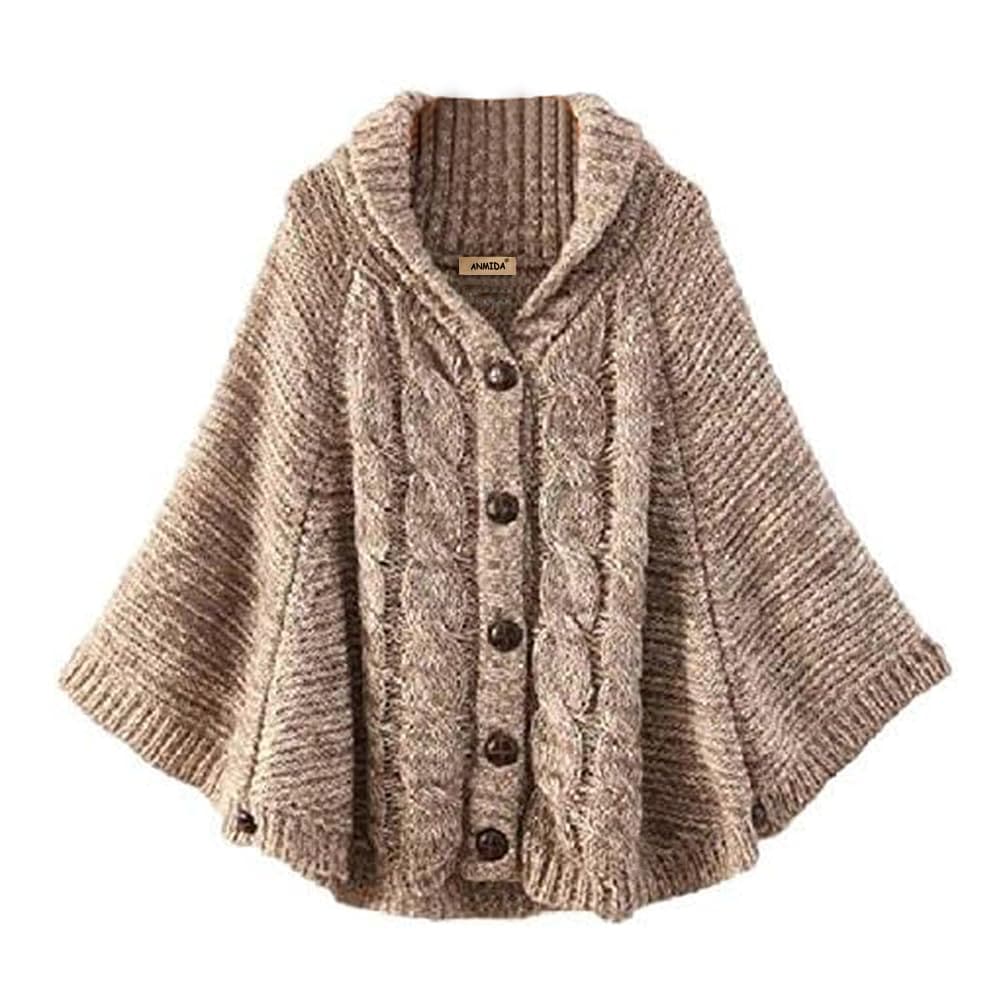 アンミダ レディース ポンチョ トップス ニットポンチョ アウター タートル 無地 秋冬 可愛い ケーブルニット ブラウン 5,191円