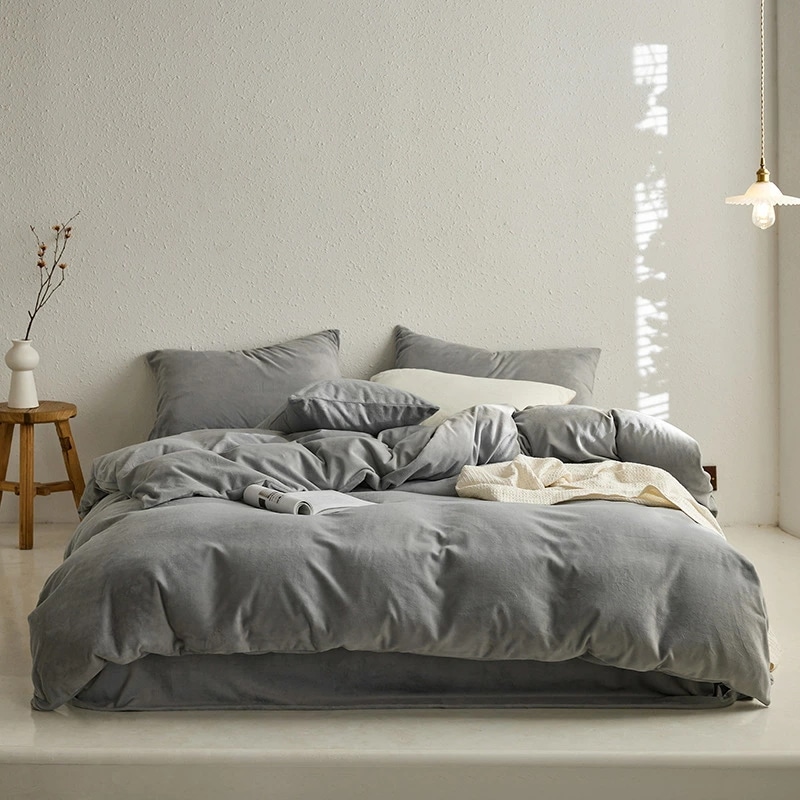 寝具セット 四点セット 牛乳フリース 超保温性 冬用 加絨 厚手 抗静電 高級感 軽奢スタイル 掛け布団カバー ベッド用品