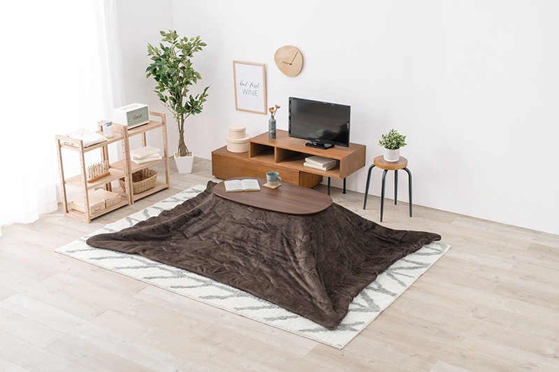 こたつセット こたつ うす掛布団 2点セット ブラウン/ブラウン 90x50cm 木目調 楕円 省スペース 折りたたみテーブル リビングテーブル オールシーズン コタツ
