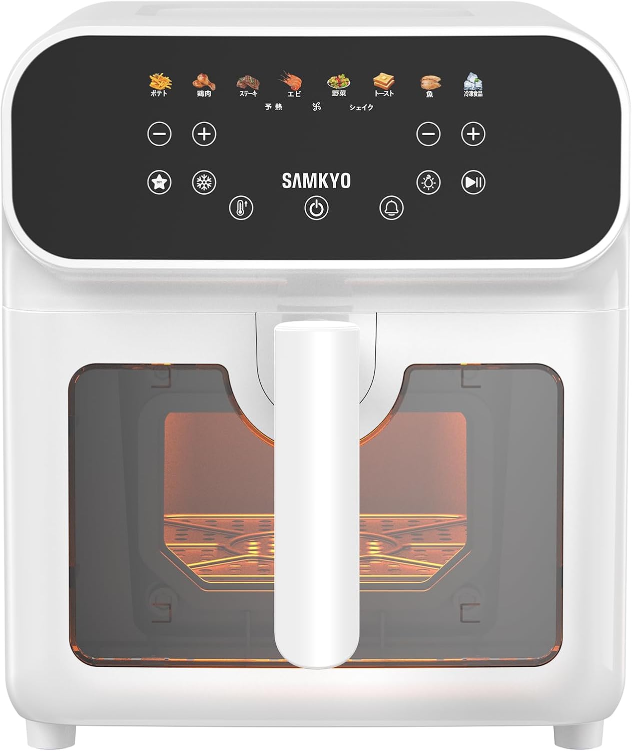 SAMKYO ノンフライヤー 6.2L 大容量 2-6人用 エアフライヤー 可視窓 タッチパネル 日本語レシピ付き ノンフライヤー機 快速調理 フライヤー ヘルシー F60 ホワイト