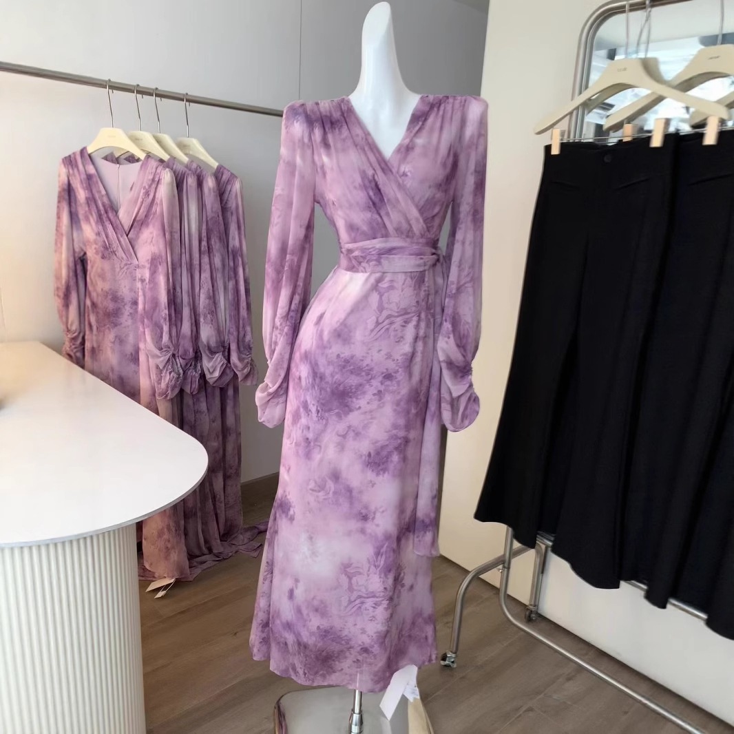 【急速出荷】アヤメ紫のリゾートスカート優しいフレアスリーブワンピース紫海神明少女2025