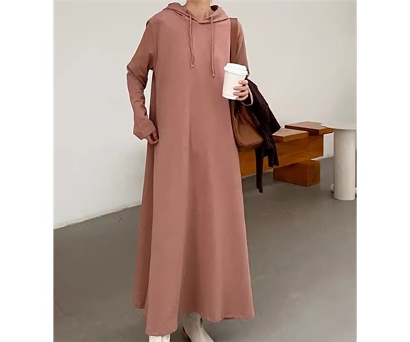 スウェット風 レディース ワンピース プルオーバー スウェットワンピース ロング 長袖 Aライン フード コットン かわいい 大人可愛い きれいめ シンプル カジュアル 上品 おしゃれ レトロ ラフ