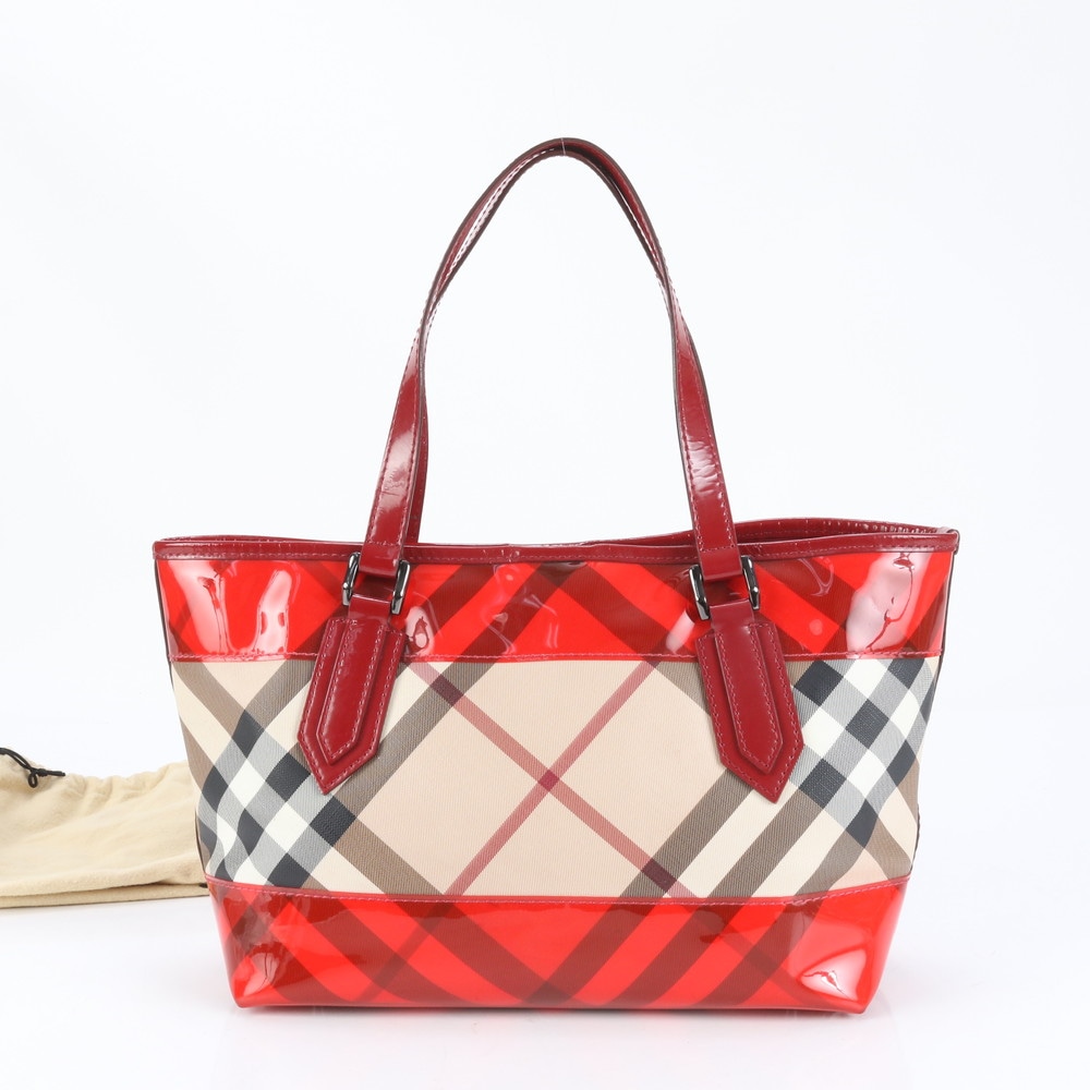 極美品 ノバ チェック レザー×コーティングキャンバス トート バッグ 肩掛け ショルダー ハンド レディース ECE CP15-8 中古