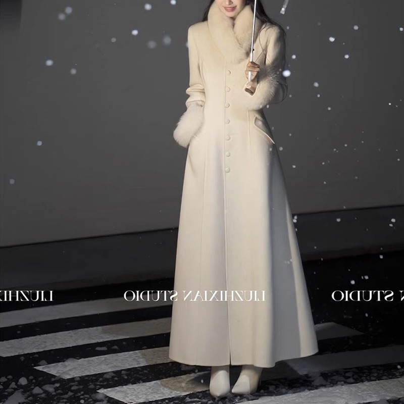 韓国風のおしゃれなウールコート女性用秋冬用エレガントなデザイン厚手で暖かいロングウールコート 5,805円