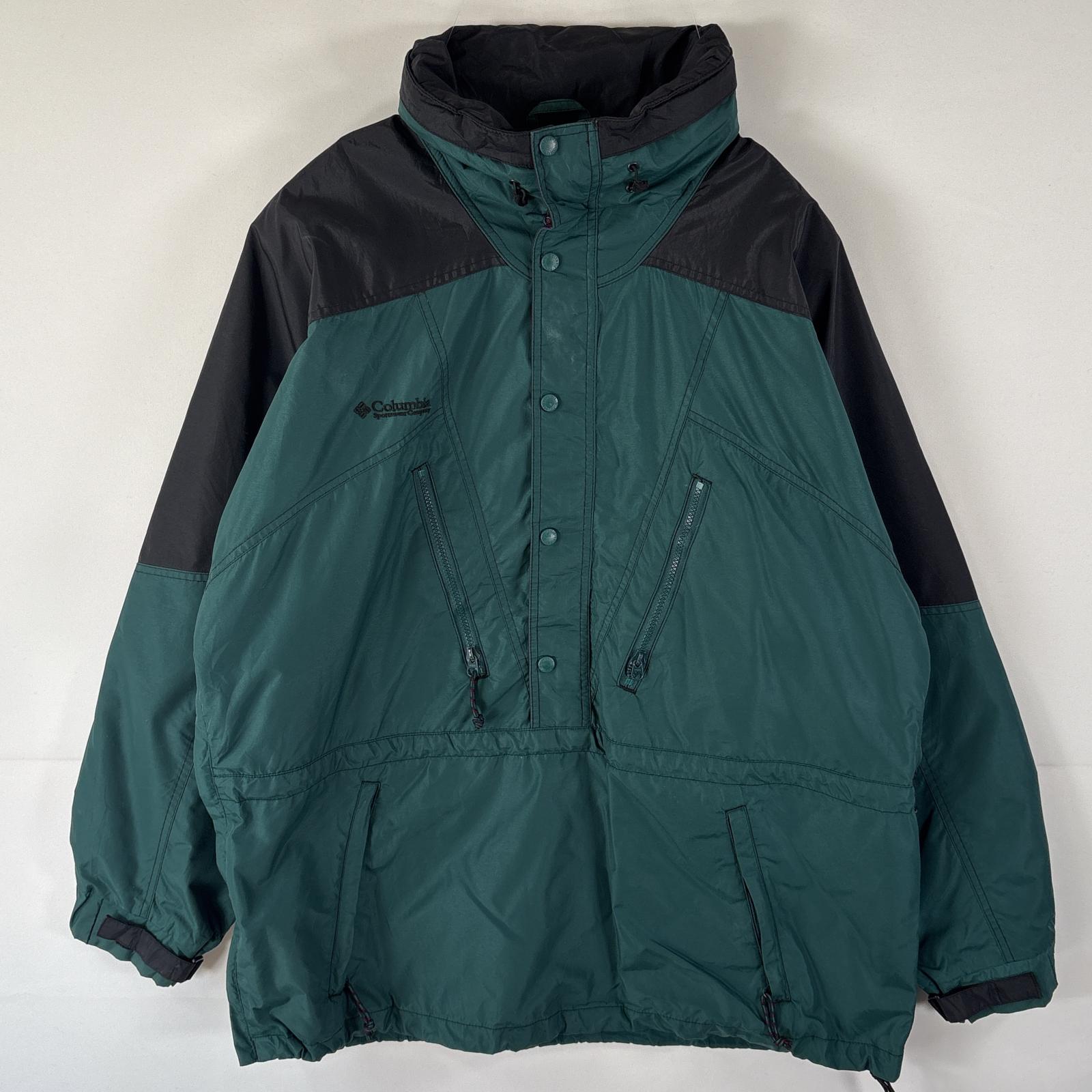 古着 ナイロンジャケット マウンテンパーカー ハーフジップ 大きいサイズ アウトドア XL グリーン メンズ