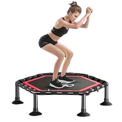 50インチ調整可能な大人向けフィットネストランポリン - 六角形の静かなバウンストレーナー人間工学に基づいたハンドル208.65KGの重量容量カーディオや筋力トレーニング用のホームジムエクイップ