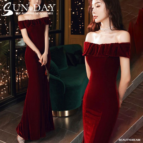 パーティードレス ワンピース ウェディングドレス 結婚式 成人式 パーティー 秋冬 姫系 オフショル