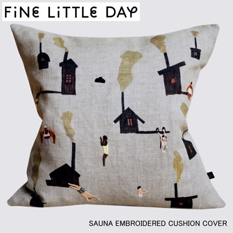 ファインリトルディ　クッションカバー　サウナ　SAUNA 約45cm×約45cm (Amanda Hoffner) Fine Little Day 刺繍 ＆ プリント インテリア おしゃれ 北欧 か