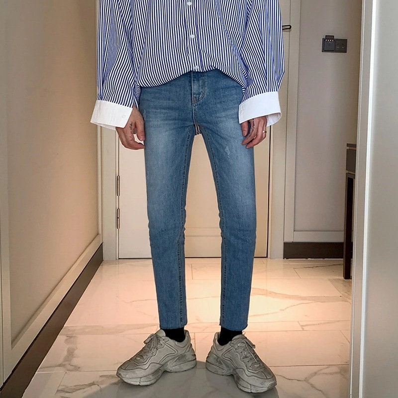 パンツ メンズ 秋 デニム 九分丈 スリム ストレート トレンド感
