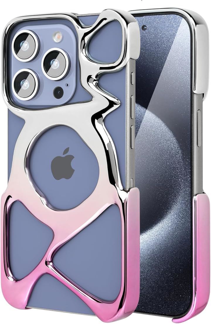 iPhone 15 Pro 用 ケース AM Emptiness Case for Magsafe対応 ワイヤレス充電対応(シャイニーシルバー＋パープル, iPhone 15 Pro)