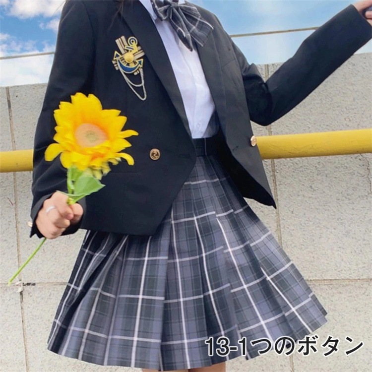 韓国ファッション プリーツスカート JK制服 スーツ ネクタイ 5点セット レトロ シャツスーツ