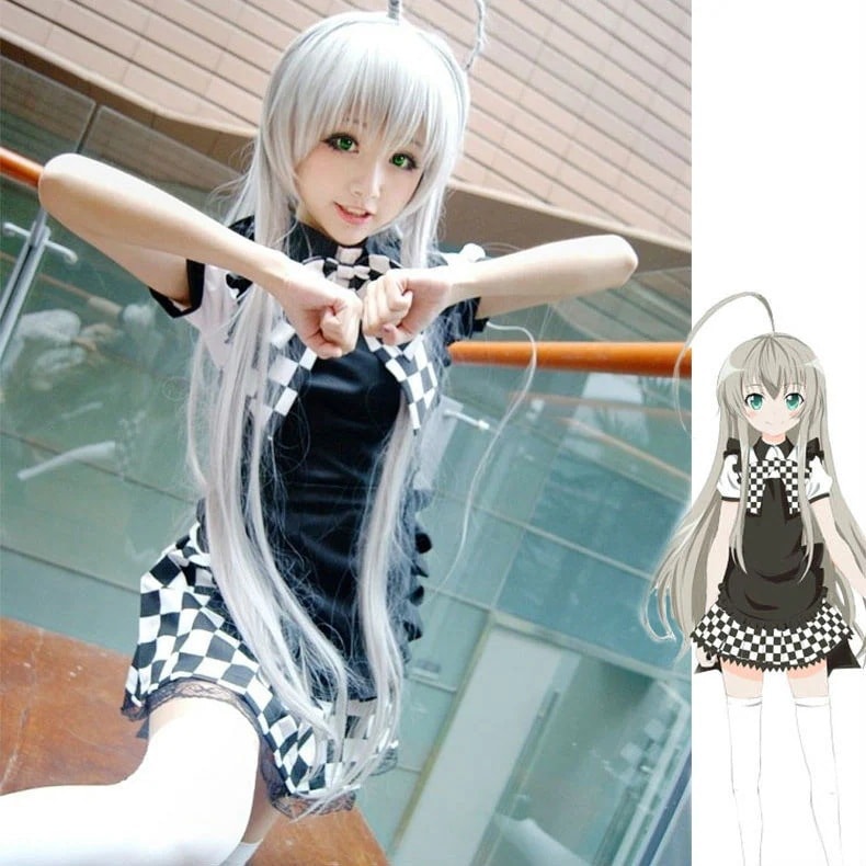 コスプレ潜行バー奈亜子白黒格子メイド服ハロウィーン衣装アニメ復元